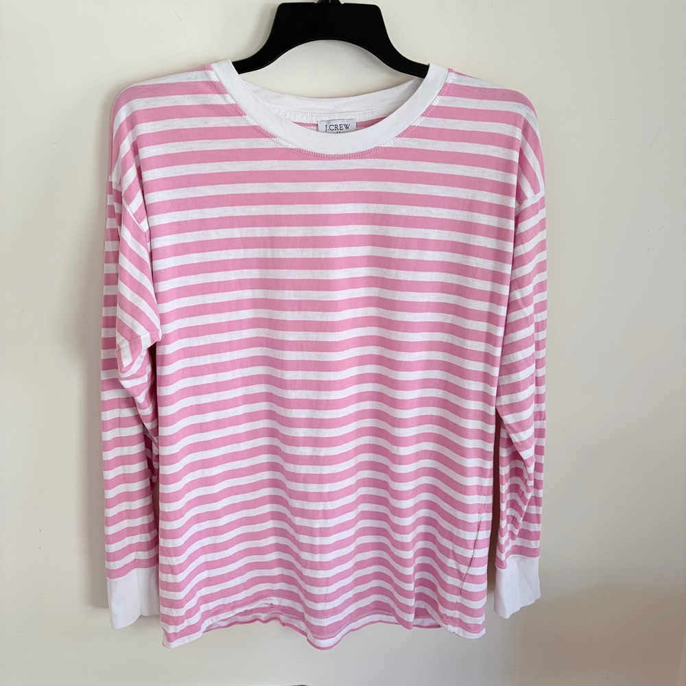 J.Crew Striped Long Sleeve T-Shirt Women Pink Medium Cotton Crewneck